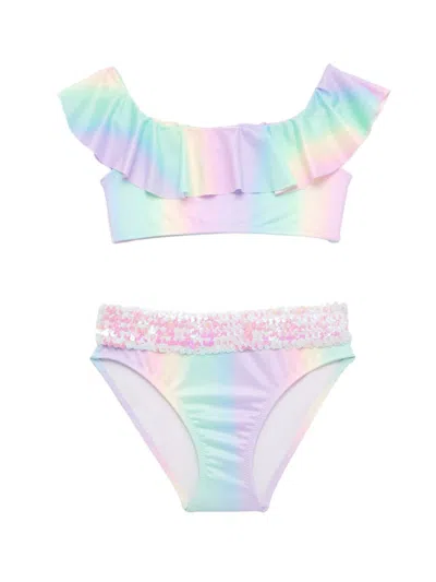 Stella Cove Little Girl's & Girl's 2-piece Rainbow Ruffled Top & Sequined Bottoms Bikini In Neutral