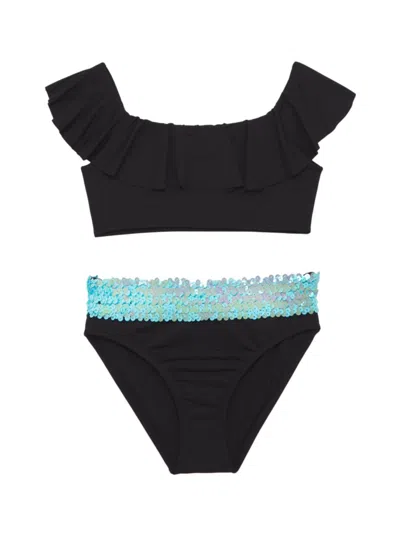 Stella Cove Little Girl's & Girl's 2-piece Ruffled Top & Sequined Bottoms Bikini In Black