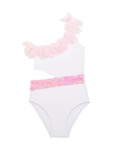 Stella Cove Little Girl's & Girl's Petals One-shoulder Sequined One-piece Swimsuit In White