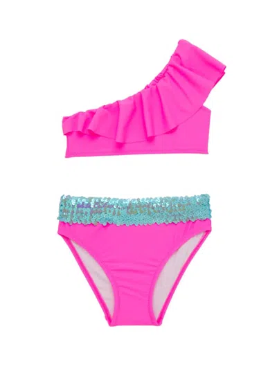 Stella Cove Little Girl's & Girl's Ruffled & Sequined Bikini In Neon Pink