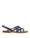 Stella D'otranto Woman Thong Sandal Blue Size 8 Leather