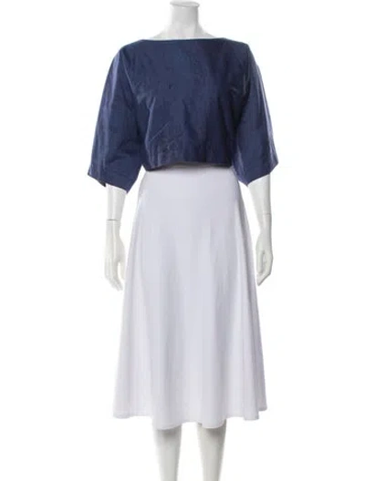 Pre-owned Stella Jean Bateau Neckline Three-quarter Sleeve Top In Blue