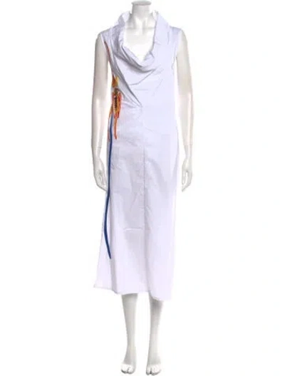 Pre-owned Stella Jean Cowl Neck Long Dress In White