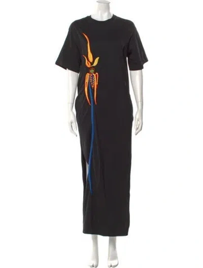 Pre-owned Stella Jean Crew Neck Long Dress In Black