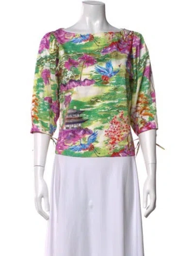 Pre-owned Stella Jean Floral Print Bateau Neckline Blouse In Neutrals