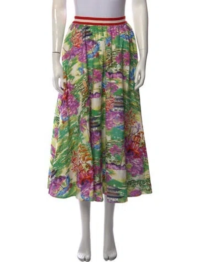 Pre-owned Stella Jean Floral Print Long Skirt In Green