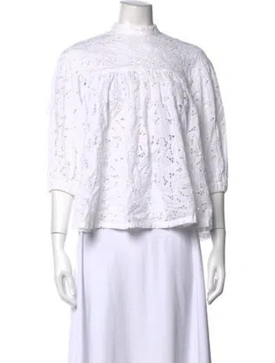 Pre-owned Stella Jean Floral Print Mock Neck Blouse In White