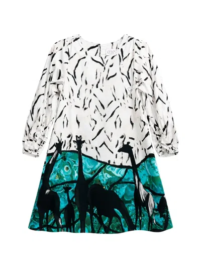 Stella Jean Kids' Giraffe-print Long-sleeve Dress In White