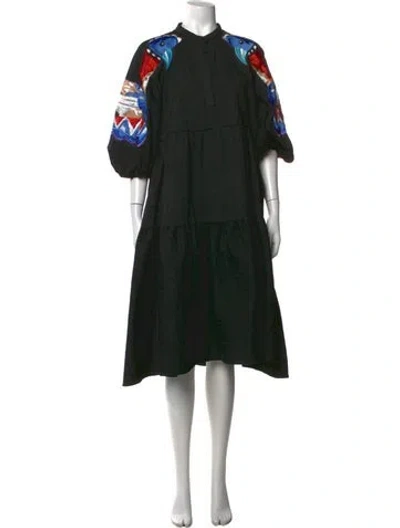 Pre-owned Stella Jean Graphic Print Midi Length Dress In Black