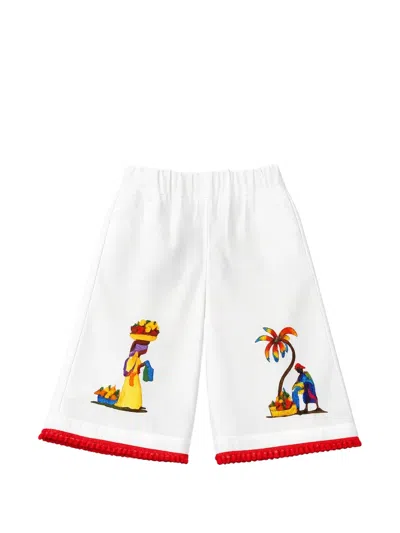 Stella Jean Kids' Graphic-print Pom-pom Trousers In White