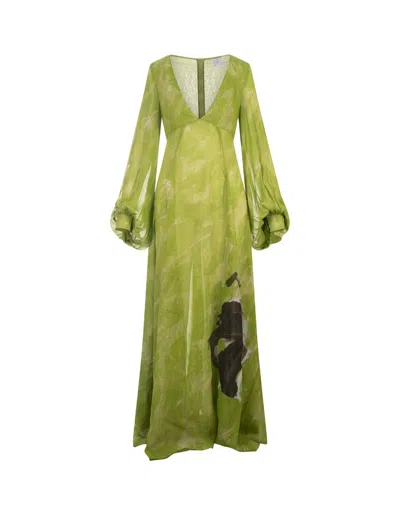 Stella Jean Green Long Dress With Print