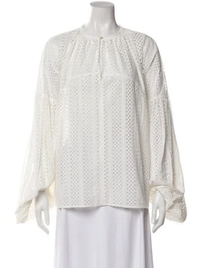 Pre-owned Stella Jean Lace Pattern V-neck Blouse In White