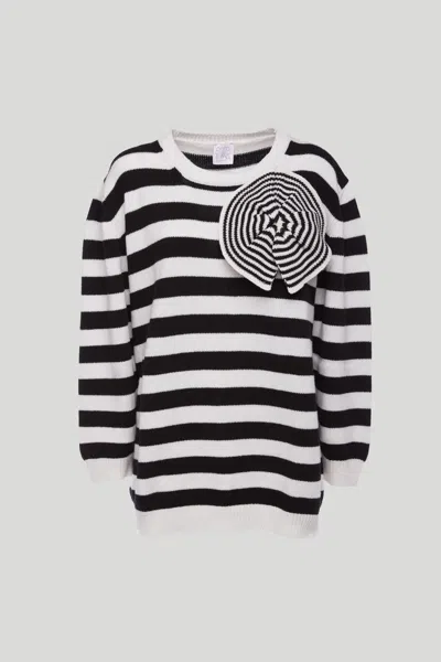 Stella Jean Maglione Oversize A Righe Bianche E Nere Con Dettaglio In Multicolore
