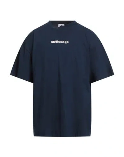 Stella Jean Man T-shirt Blue Size 40 Cotton