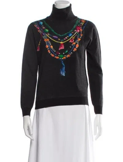 Pre-owned Stella Jean Merino Wool Turtleneck Sweater In Black