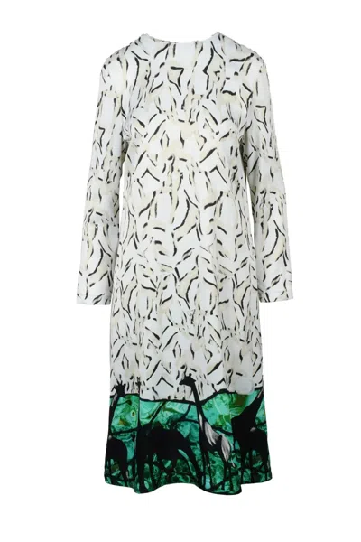 Stella Jean Midi Dress - Cream/green In Multi