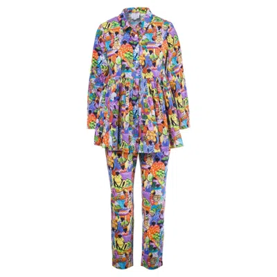 Pre-owned Stella Jean Multicolor Haitian Market Print Cotton Shirt & Trousers Set - '10s In Brown