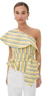 Stella Jean One Shoulder Striped Top Yellow Stripe In Yellow Stripe