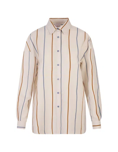 Stella Jean Over Fit Striped Cotton Shirt In White