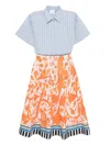 Stella Jean Striped Floral Midi Dress Multi In Blue