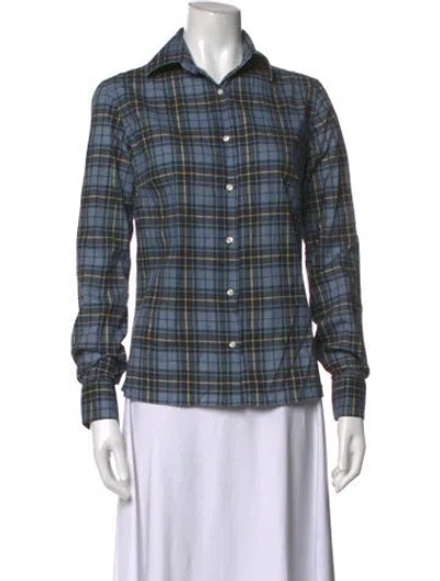 Pre-owned Stella Jean Plaid Print Long Sleeve Top In Blue
