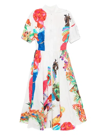 Stella Jean Printed Midi Dress In White