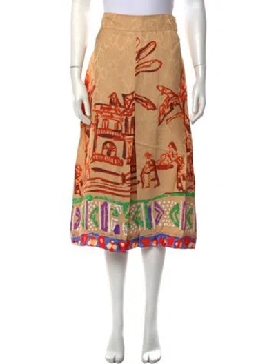 Pre-owned Stella Jean Printed Midi Length Skirt W/ Tags In Orange