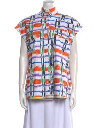 Pre-owned Stella Jean Printed Mock Neck Button-up Top In Neutral