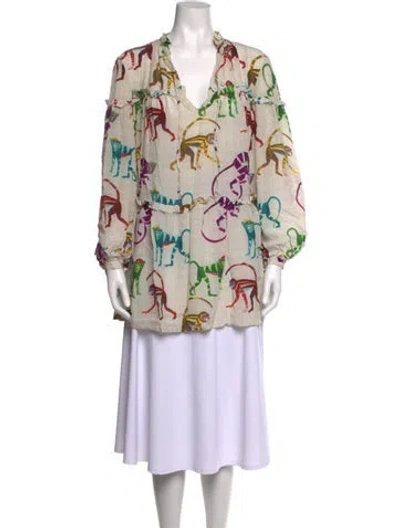 Pre-owned Stella Jean Printed V-neck Blouse In Multicolor