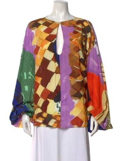 Pre-owned Stella Jean Printed V-neck Blouse W/ Tags In Multicolor