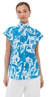 Stella Jean Short Sleeve Button Up Top Blue Floral In Blue Floral