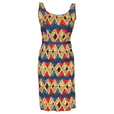 Pre-owned Stella Jean Size 6 Multi-color Abstract Cotton Sleeveless Dress In Sand