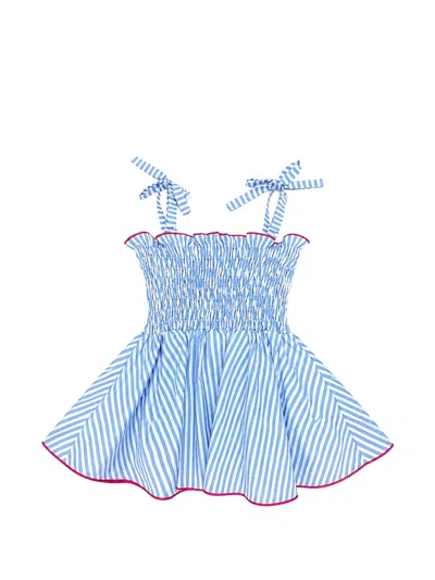 Stella Jean Kids' Smocked Striped Top In Blue