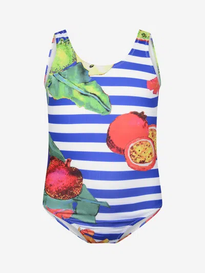 Stella Jean Kids' Striped Fruit Swimsuit L Uk 10 - 11 Yrs Blue