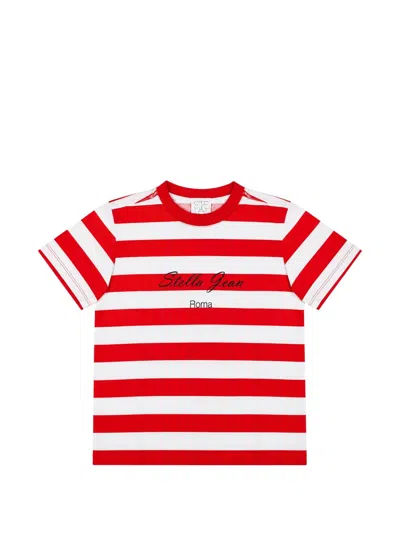 Stella Jean Kids' Striped Logo-print T-shirt In Red
