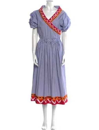Pre-owned Stella Jean Striped Long Dress In Blue