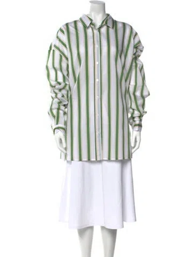 Pre-owned Stella Jean Striped Long Sleeve Blouse W/ Tags In Green