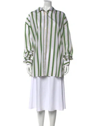Pre-owned Stella Jean Striped Long Sleeve Blouse W/ Tags In Green