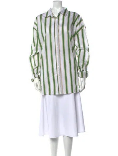 Pre-owned Stella Jean Striped Long Sleeve Button-up Top W/ Tags In Green