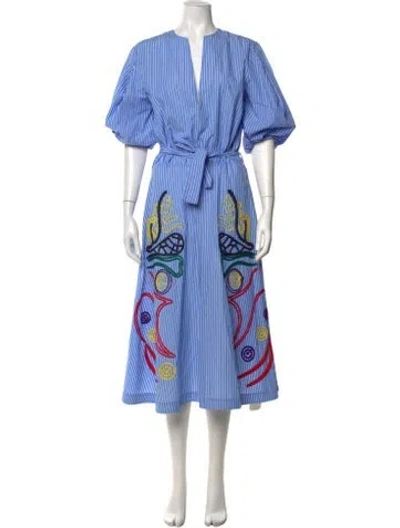 Pre-owned Stella Jean Striped Midi Length Dress W/ Tags In Blue