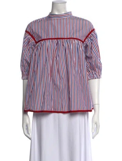 Pre-owned Stella Jean Striped Mock Neck Blouse In Blue