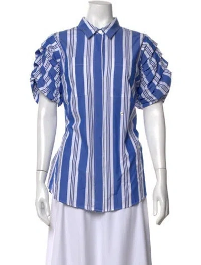 Pre-owned Stella Jean Striped Short Sleeve Top In Blue