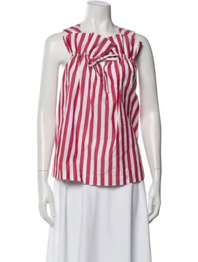 Pre-owned Stella Jean Striped Tie Neck Top In White