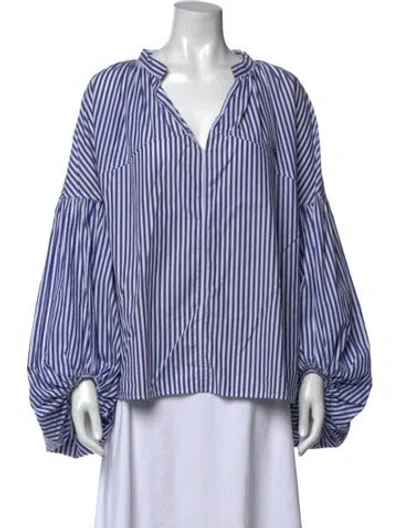 Pre-owned Stella Jean Striped V-neck Blouse In Blue