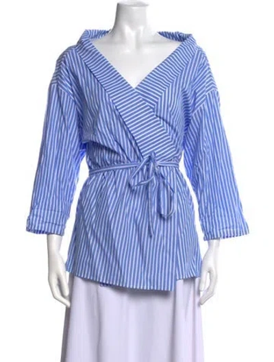 Pre-owned Stella Jean Striped V-neck Blouse In Blue