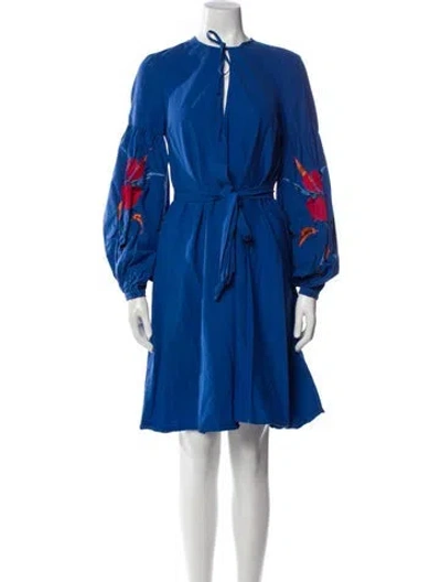 Pre-owned Stella Jean Tie Neck Mini Dress In Blue