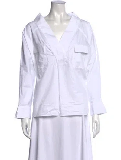 Pre-owned Stella Jean V-neck Long Sleeve Blouse In White