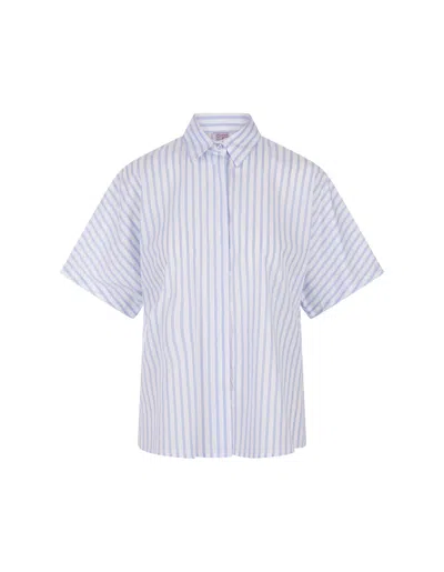 Stella Jean White And Blue Striped Shirt With Short Sleeves