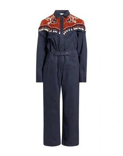 Stella Jean Woman Jumpsuit Navy Size 2 Cotton, Elastane In Blue