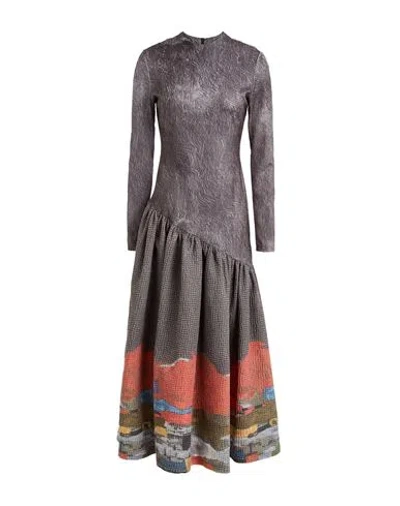 Stella Jean Woman Maxi Dress Dark Green Size 4 Polyester, Cotton, Polyamide In Gray